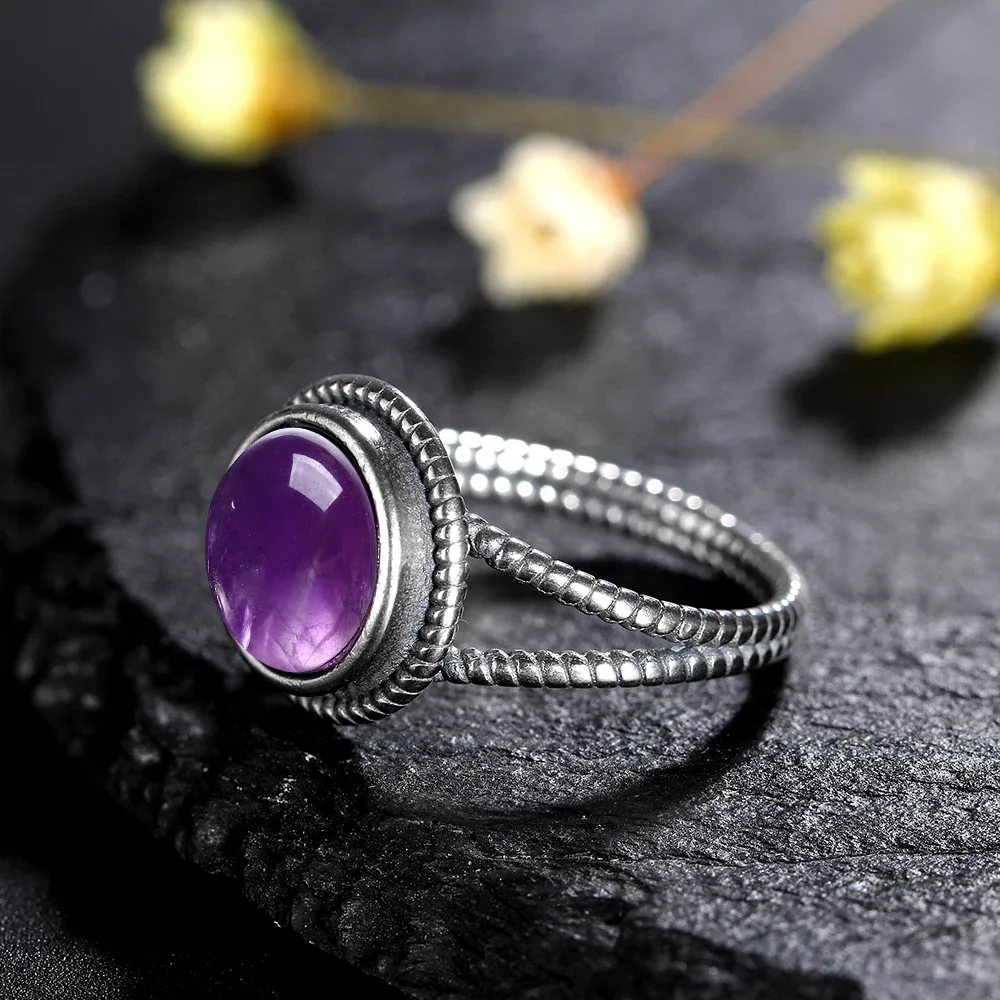 New Arrival Vintage Natural Amethyst Rings For Women 925 Sterling Silver Jewelry With Natural Stones Anniversary Gift - Image 6