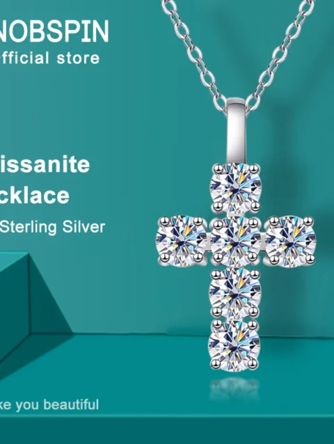 KNOBSPIN 3ct D VVS1 Moissanite Cross Pendant Necklaces for Women Man Sparking Diamond with GRA 100% 925 Sterling Silver Necklace