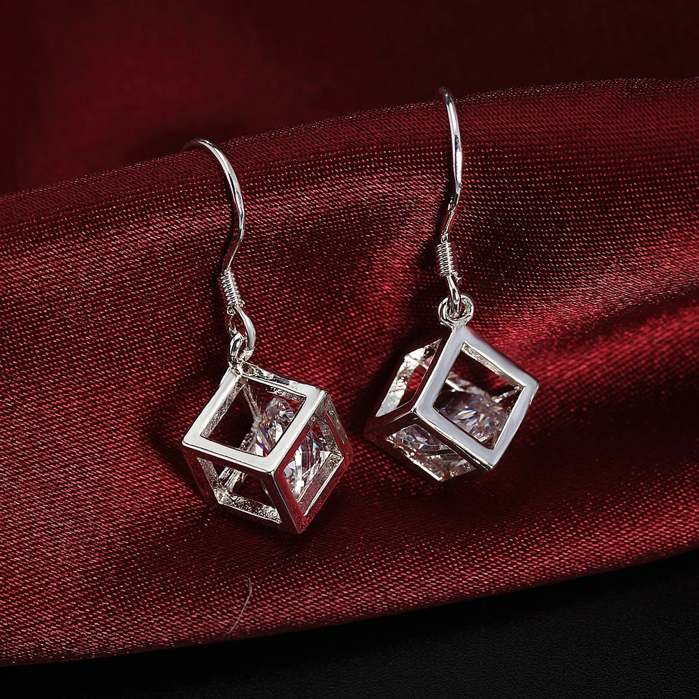 Hot Pretty 925 Sterling Silver noble Crystal lattice Earrings for Women Sweet romantic wedding party Jewelry Holiday gifts - Image 3