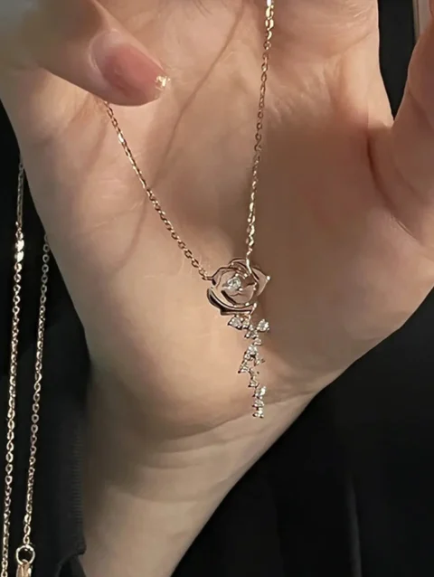 Valentine Necklaces 925 0.56ctw D Moissanite Rose Gold Necklace with Rose Flower Heart Special Gifts for Girlfriend Fine Jewelry