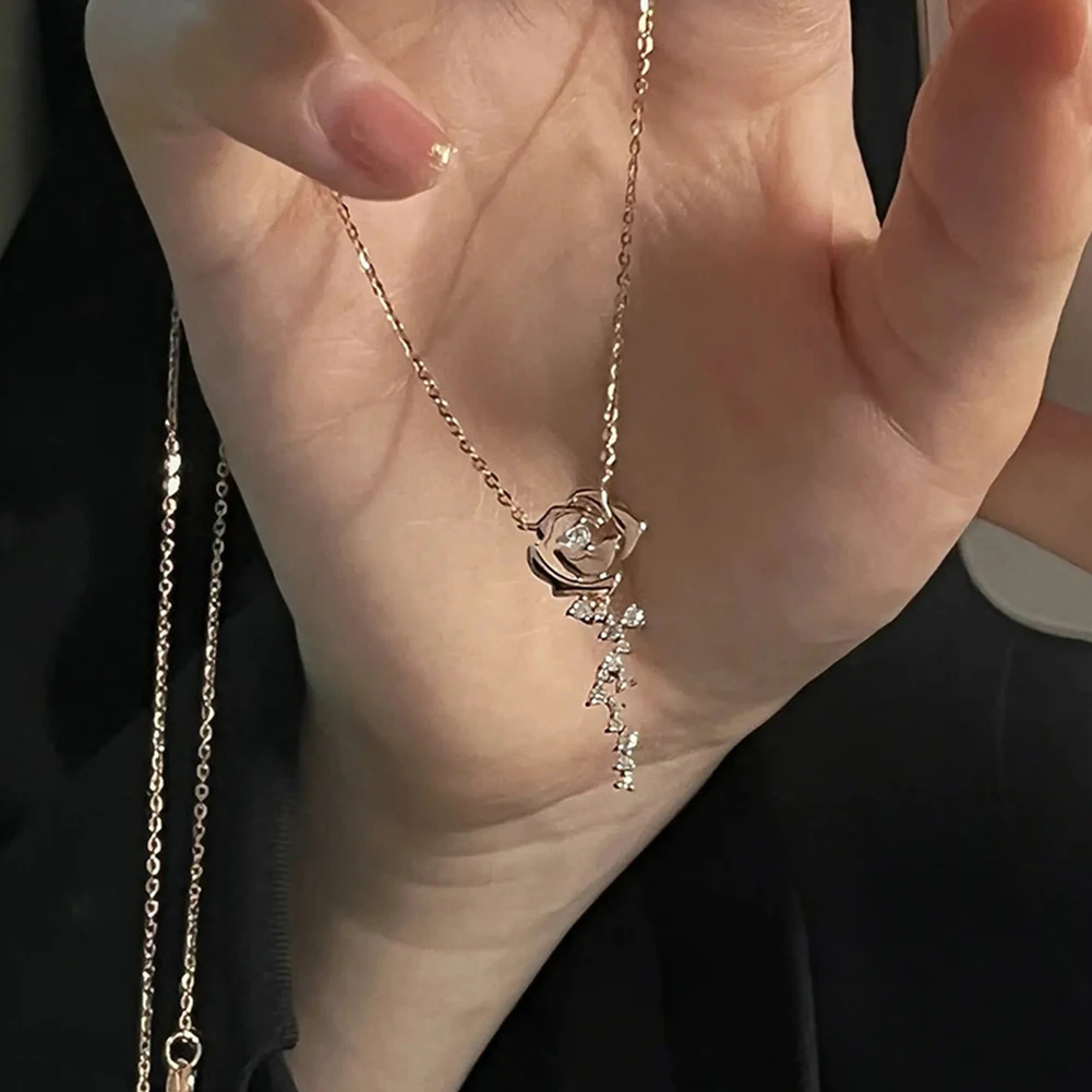 Valentine Necklaces 925 0.56ctw D Moissanite Rose Gold Necklace with Rose Flower Heart Special Gifts for Girlfriend Fine Jewelry