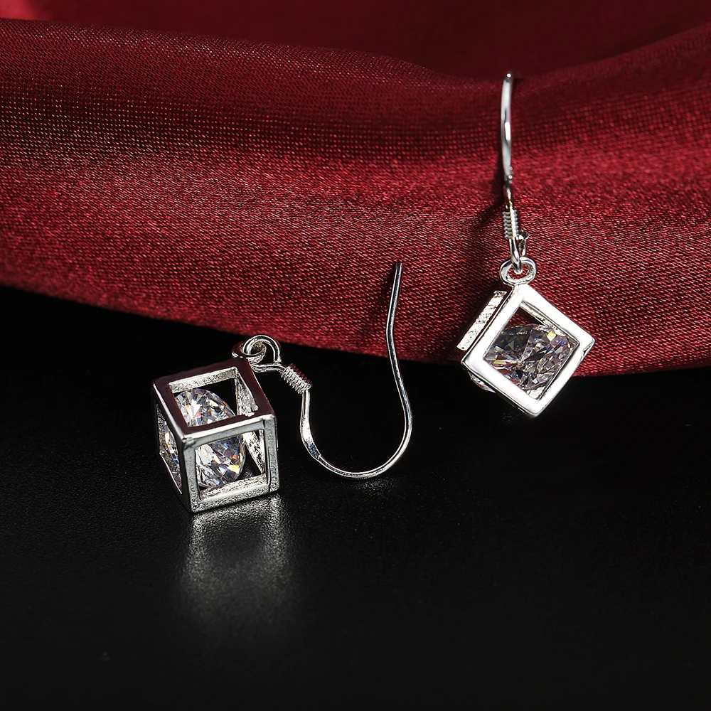 Hot Pretty 925 Sterling Silver noble Crystal lattice Earrings for Women Sweet romantic wedding party Jewelry Holiday gifts - Image 5