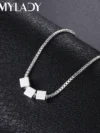 925 sterling Silver Necklace Box chain Simple Square cube triangle Pendant For Women fashion party wedding accessories Jewelry
