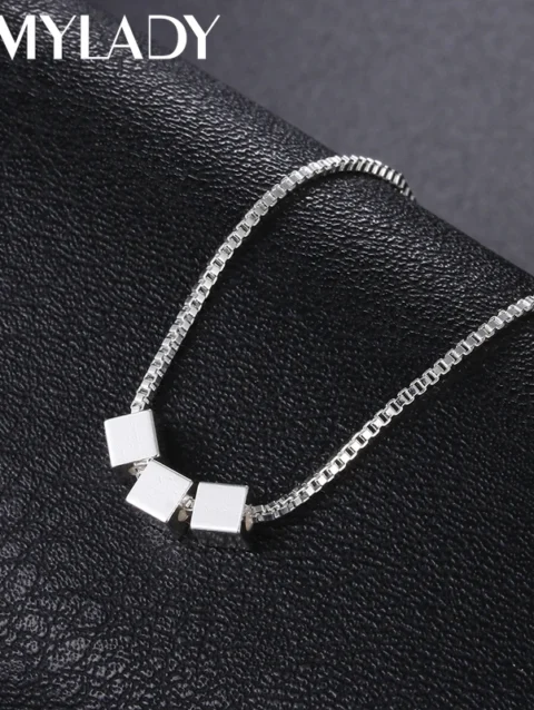 925 sterling Silver Necklace Box chain Simple Square cube triangle Pendant For Women fashion party wedding accessories Jewelry