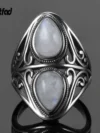 Waterdrop Shape 6*9MM Natural Moonstone Ring 925 Sterling Silver Vintage Rings for Women Men Fine Jewelry Big Ring Gifts