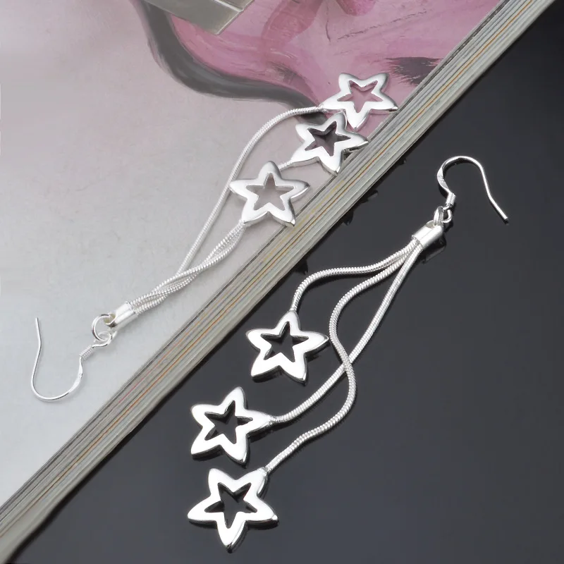 High quality noble 925 Sterling Silver Tassel hanging stars Earrings for woman fashion wedding party Jewelry Christmas Gift - Image 3