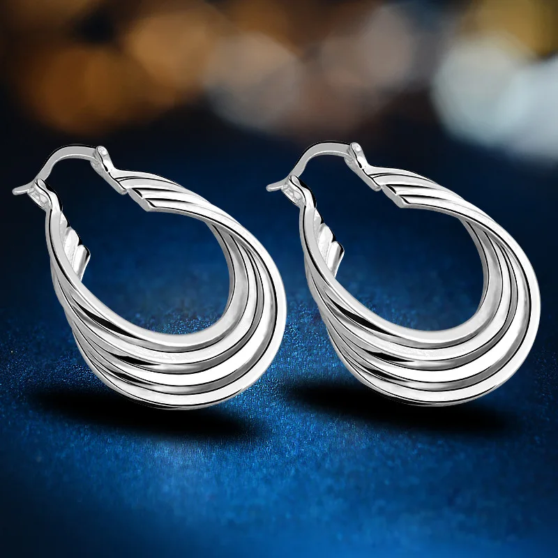 Hot high quality 925 Sterling Silver elegant circle Earrings for woman fashion Jewelry fine party wedding Holiday gifts