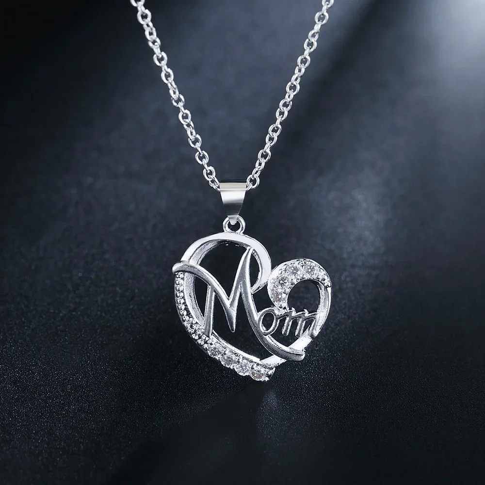 High quality 925 Sterling Silver Charm Elegant MOM Zircon Heart Pendant Necklace for Women Fashion fine Jewelry Mother Day Gift - Image 3