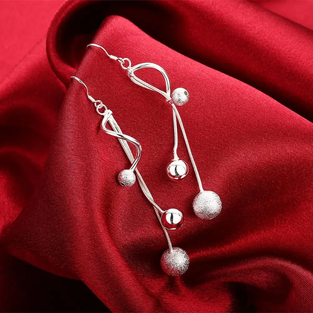 Charm 925 sterling silver Jewelry sets necklace earrings for women 18 inches beads Fashion Party wedding Christmas Gifts - Image 4