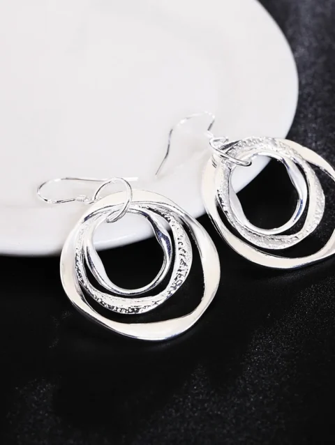 Charms fine 925 Sterling Silver personality Three circle Earrings for Women party wedding Jewelry fashion Christmas Gifts