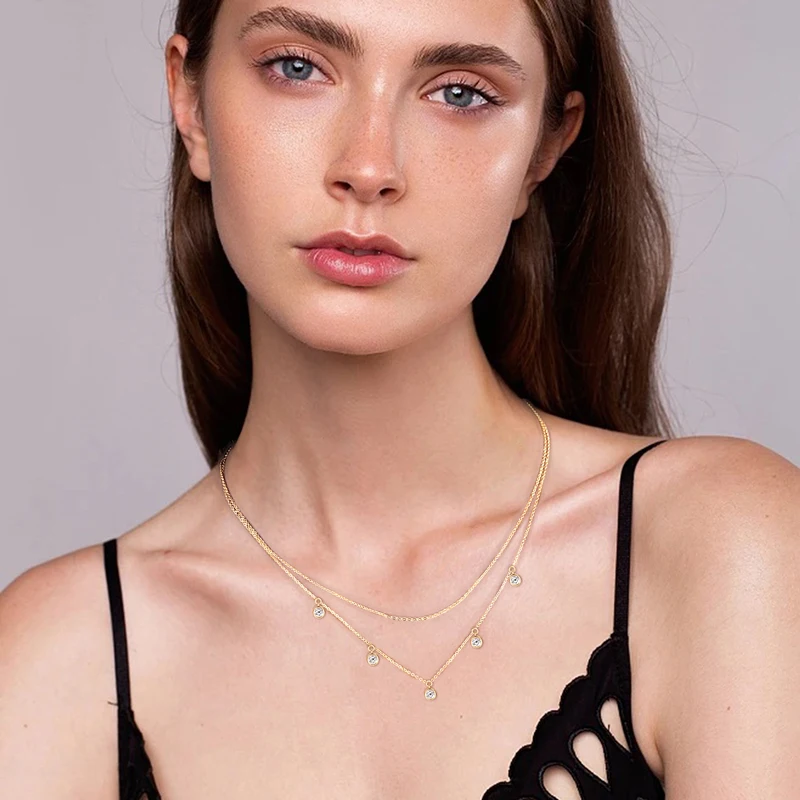 IOGOU Original 925 Silver Double Chain Necklaces 4mm 1.5cttw Round VVS1 Moissanite Layered Necklace for Women Collar Jewelry GRA - Image 5