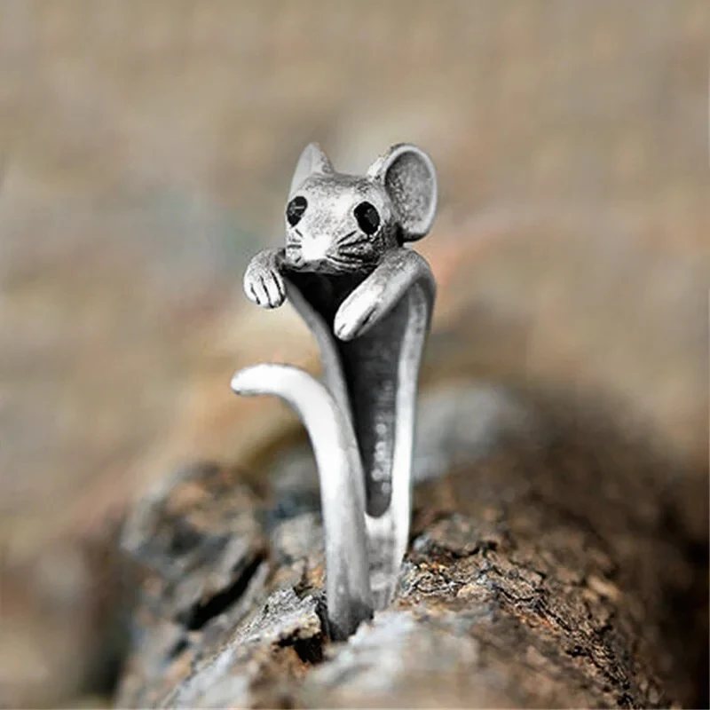 Huitan Real 925 Sterling Silver Cute Mouse Shape Open Rings for Women Modern Fashion Girls Finger Rings Hip Hop Party Jewelry - Image 2