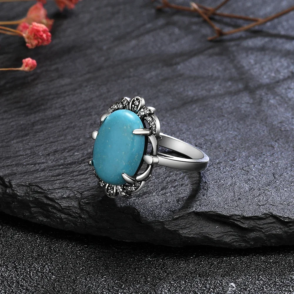 New Style 925 Sterling Silver Rings Natural Turquoise Lapis Lazuli Ring Luxury Fine 10*14MM Moonstone Labradorite Jewelry Gift - Image 2