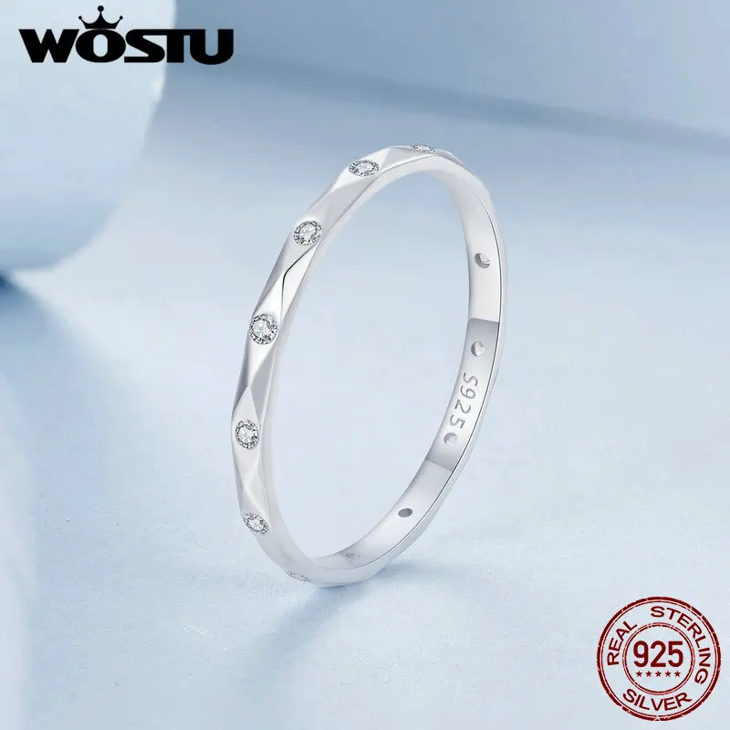 WOSTU 925 Sterling Silver Simple Geometric Stackable Ring For Women Wedding Engagement Shiny Zircon Promise Rings Party Jewelry - Image 6
