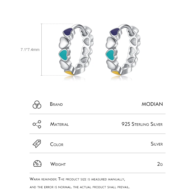 Modian Real 925 Sterling Silver Multicolour Enamel Hoop Earrings Love Hearts Ear Buckles For Women Original Design Fine Jewelry - Image 3