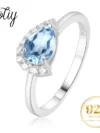 Potiy Pear Shape Mystic Natural Sky Blue Topaz 925 Sterling Silver Ring For Women Gemstone Statement Fine Jewelry daily gift