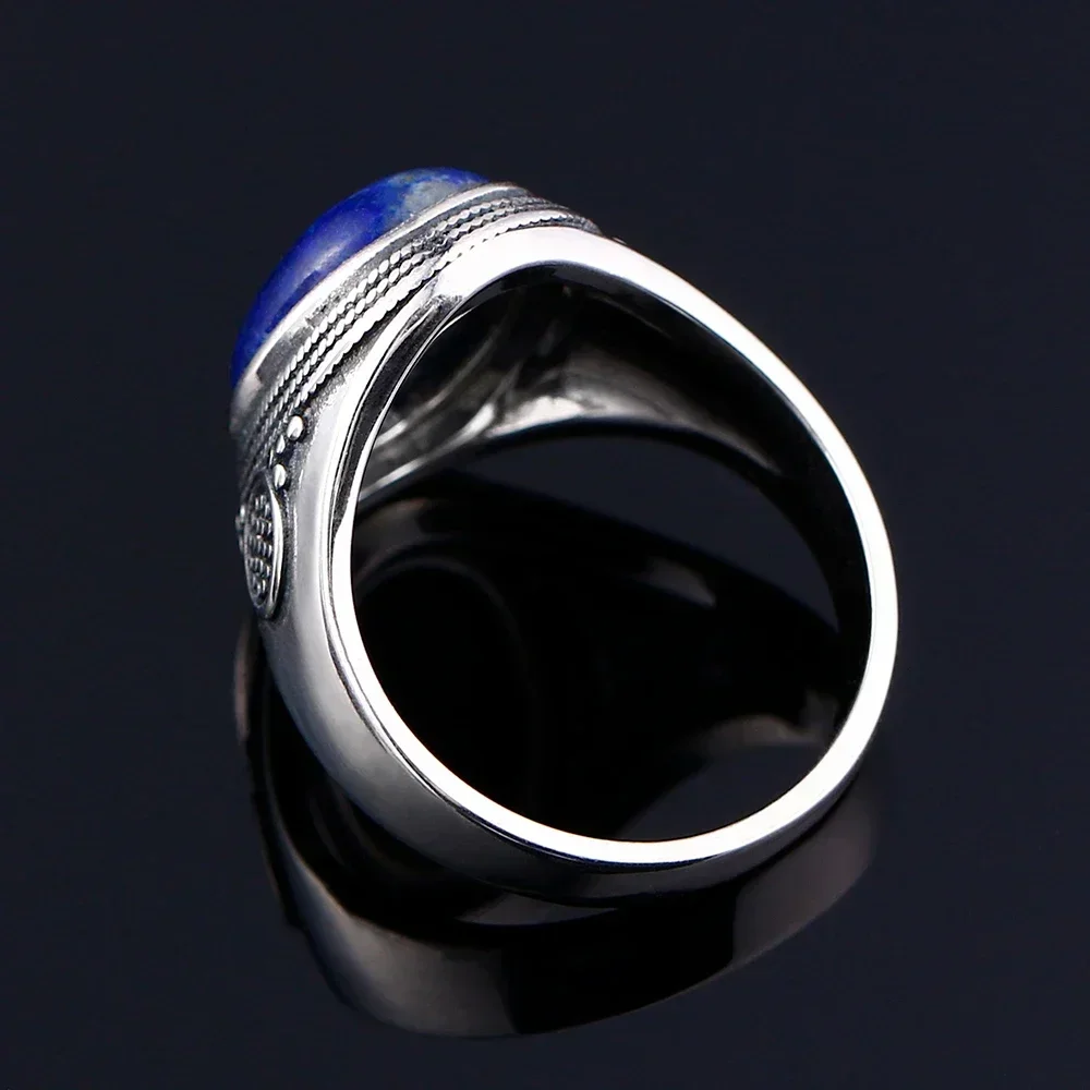 925 Sterling Silver Ring Oval Natural Lapis Rings for Men Women Anniversary Gift Vintage Jewelry - Image 5