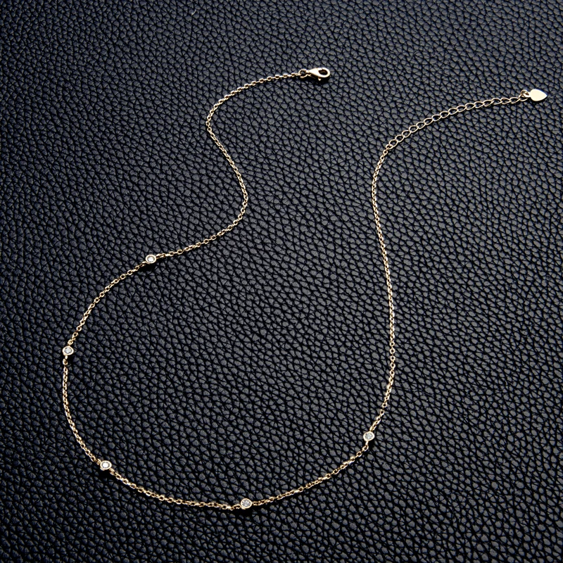 IOGOU Choker 925 Sterling Silver Round 2.5mm D Color Moissanite Necklace for Women 14k Gold Color Certificate Gift 16+2 inch - Image 2
