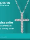 KNOBSPIN Full Moissanite Cross Pendant Necklace Original 925 Sterling Sliver Chain Plated 18k White Gold Fine Necklace for Women