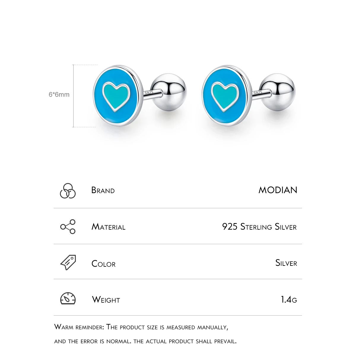 Modian 925 Sterling Silver Enamel Heart Simple Round Stud Earrings Minimalist Screw Beads Earrings For Women Fine Jewelry Gifts - Image 3