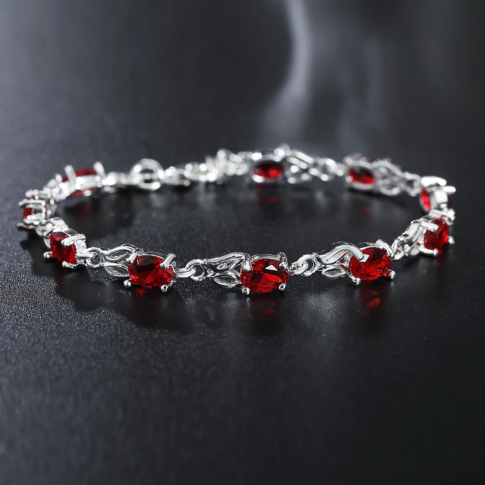 Hot Luxury red crystal 925 Sterling silver Bracelet for woman fashion brands noble jewelry Wedding party Christmas gifts - Image 6