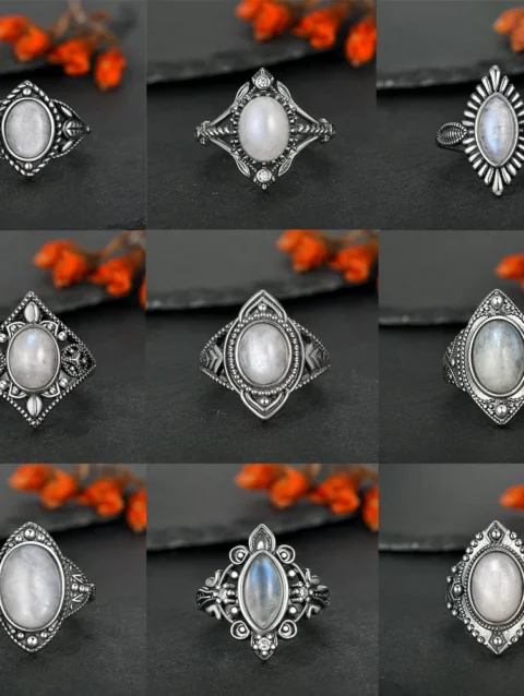 Vintage 925 Silver Ring Natural Moonstone Denier Type Horse Eye Design for Women Men Exquisite Packing Gift Engagement ring