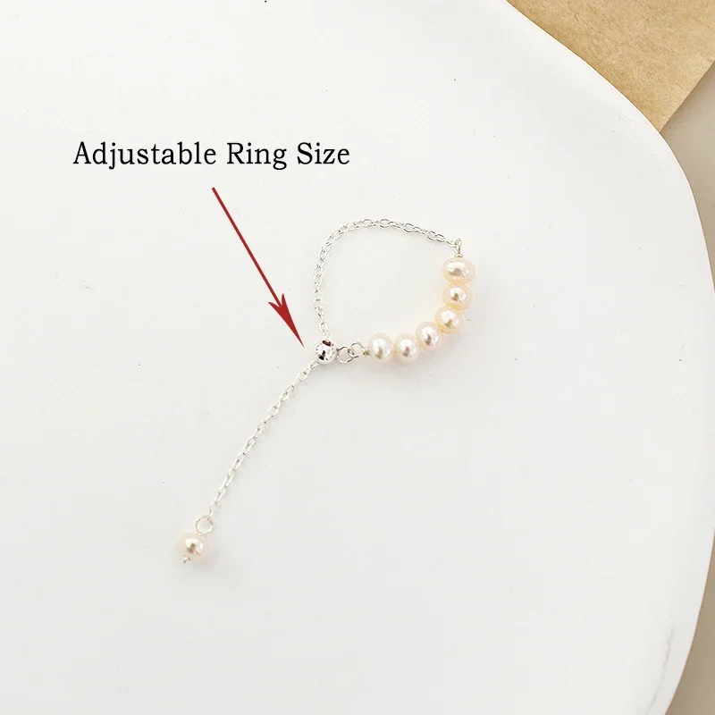 ASHIQI Natural Pearl 100% Real 925 Sterling Silver Tassel Adjustable Ring Women Handmade Freshwater Pearl Jewelry - Image 2