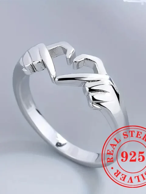 Huitan 925 Sterling Silver Hand Designed Rings for Women Simple Stylish Glossy Finger Accessories Adjustable Daily Party Jewelry