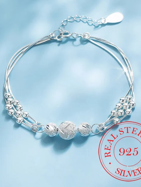 Fine 925 Sterling Silver Bead Charm Bracelet For Women Girls Lady cute Wedding Party Bohemian Fashion Jewelry Gift noble y2k