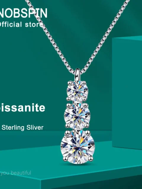 KNOBSPIN D VVS1 Moissanite Diamond Necklace for Woman Wedding Jewely with GRA 925 Sterling Sliver Plated 18k White Gold Necklace