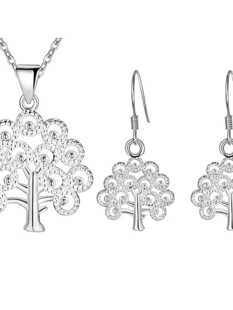 New korean fashion 925 Sterling Silver fine tree pendant necklace earrings jewelry sets for women party wedding Holiday gifts