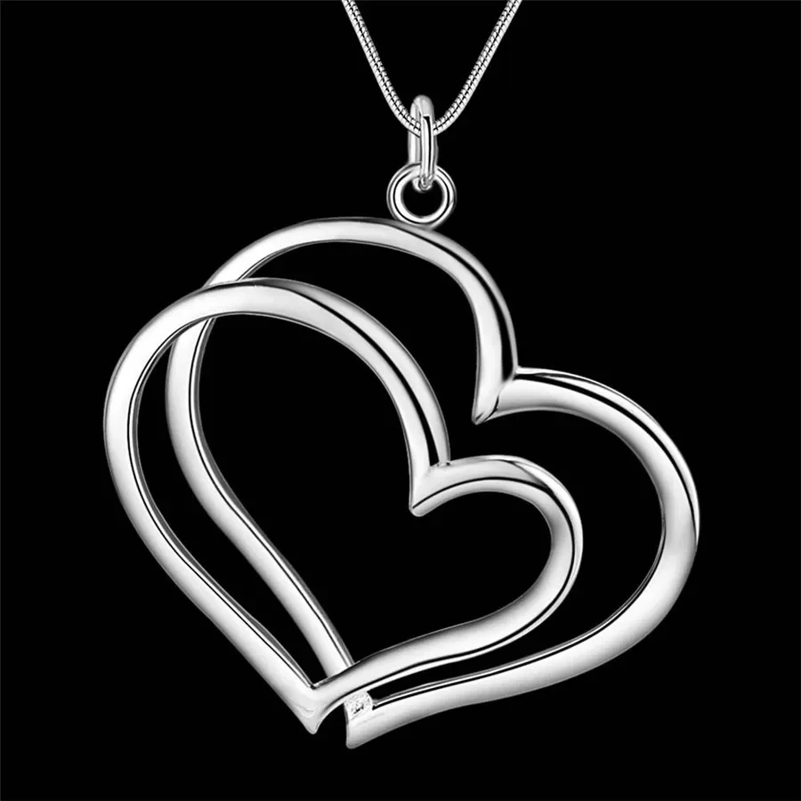 Charm Double Heart 925 Sterling Silver earrings necklace Jewelry sets for women Fashion Party wedding Pretty gifts - Image 3