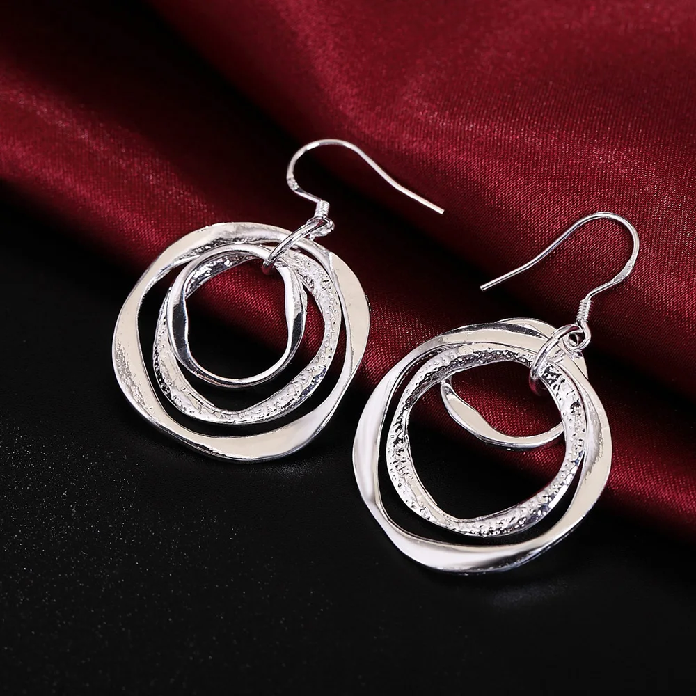 Charms fine 925 Sterling Silver personality Three circle Earrings for Women party wedding Jewelry fashion Christmas Gifts - Image 3