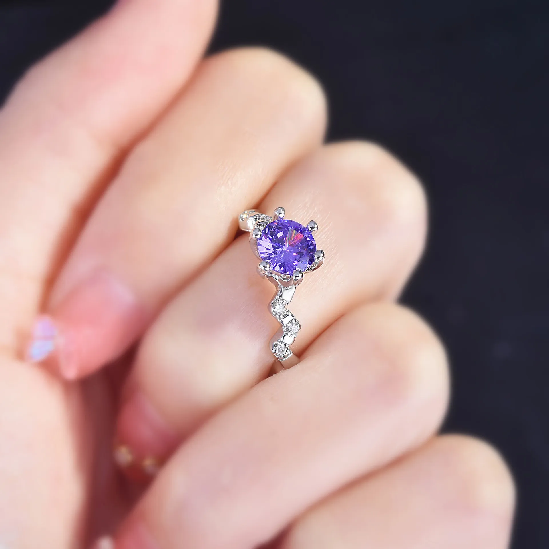925 Sterling Silver Rings Moissanite Purple Diamond Rings for Women Engagement Rings Wedding Glamour Jewelry Gifts - Image 2