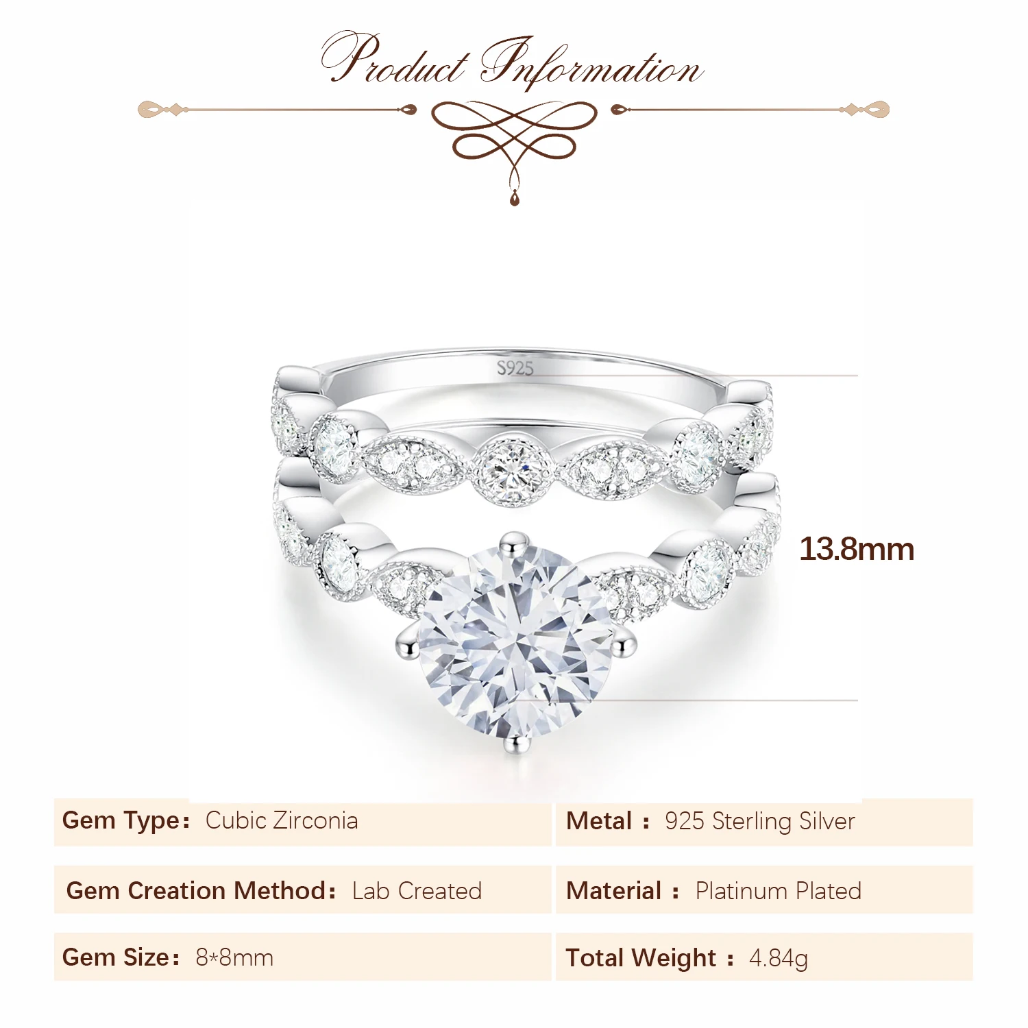 Potiy Marquise Infinity 2ct Round Cut Cubic Zirconia Solitaire Wedding Engagement Ring Promise Ring Bridal Sets Anniversary G - Image 5