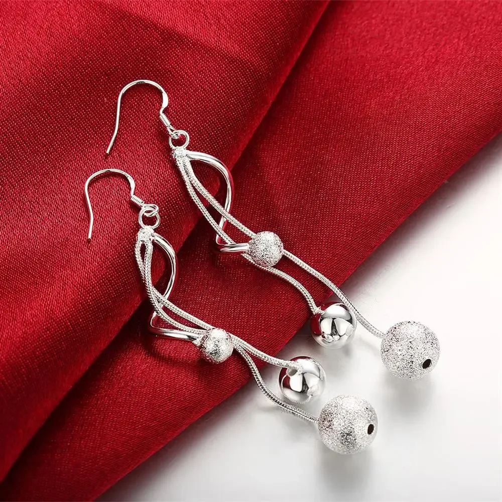 Charm 925 sterling silver Jewelry sets necklace earrings for women 18 inches beads Fashion Party wedding Christmas Gifts - Image 5