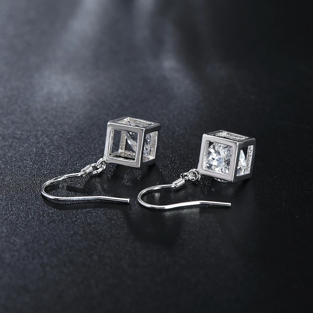 Hot Pretty 925 Sterling Silver noble Crystal lattice Earrings for Women Sweet romantic wedding party Jewelry Holiday gifts - Image 6