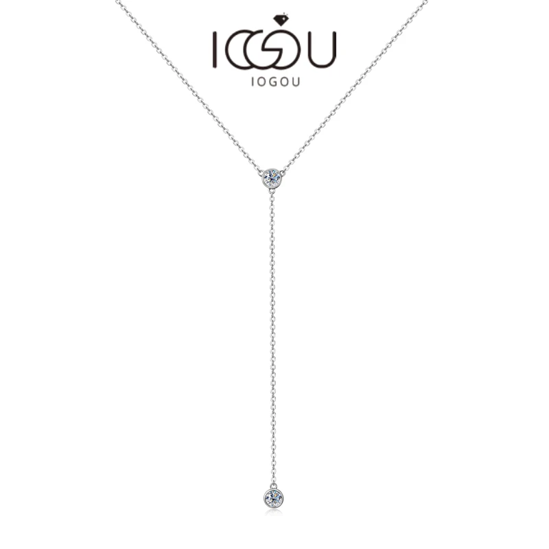 IOGOU Real Moissanite Diamond Necklace For Women Tassel Pendant Top Quality 925 Sterling Silver Wedding Bridal Sexy Girl Jewelry