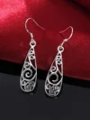 Hot sale 925 Sterling Silver Carved drop shape Earrings Women fashion Jewelry Christmas Gifts party vintage long earrings