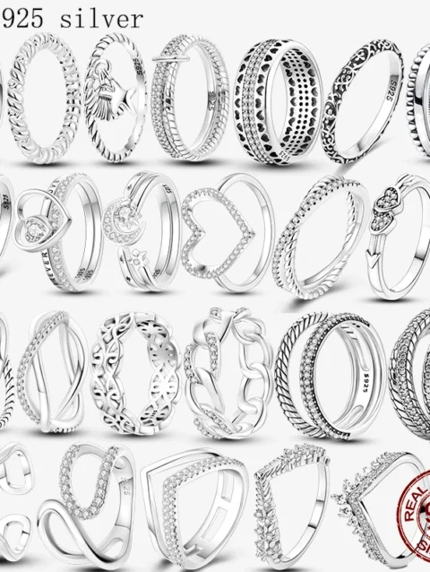 New Feathers Flowers Clear Zircon Sparkling Pantaro Charms Ring Women Europe 925 Sterling Silver Original Fine Jewelry Wholesale