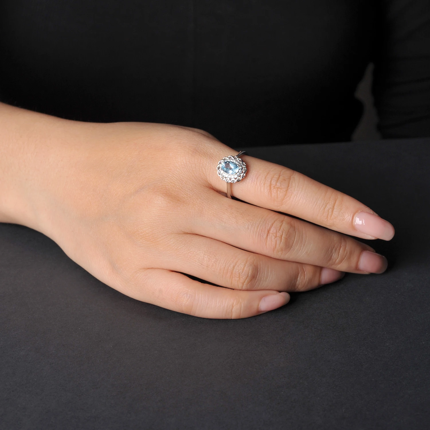 Potiy Infinity Genuine Oval Sky Blue Topaz 925 Sterling Silver Halo Ring for Woman Gemstone Fine Jewelry Anniversary Gift - Image 3