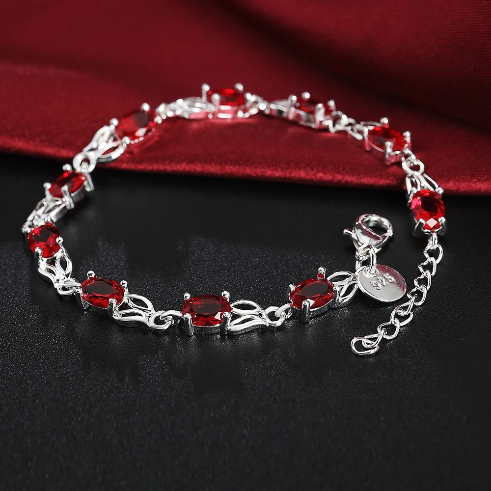 Hot Luxury red crystal 925 Sterling silver Bracelet for woman fashion brands noble jewelry Wedding party Christmas gifts