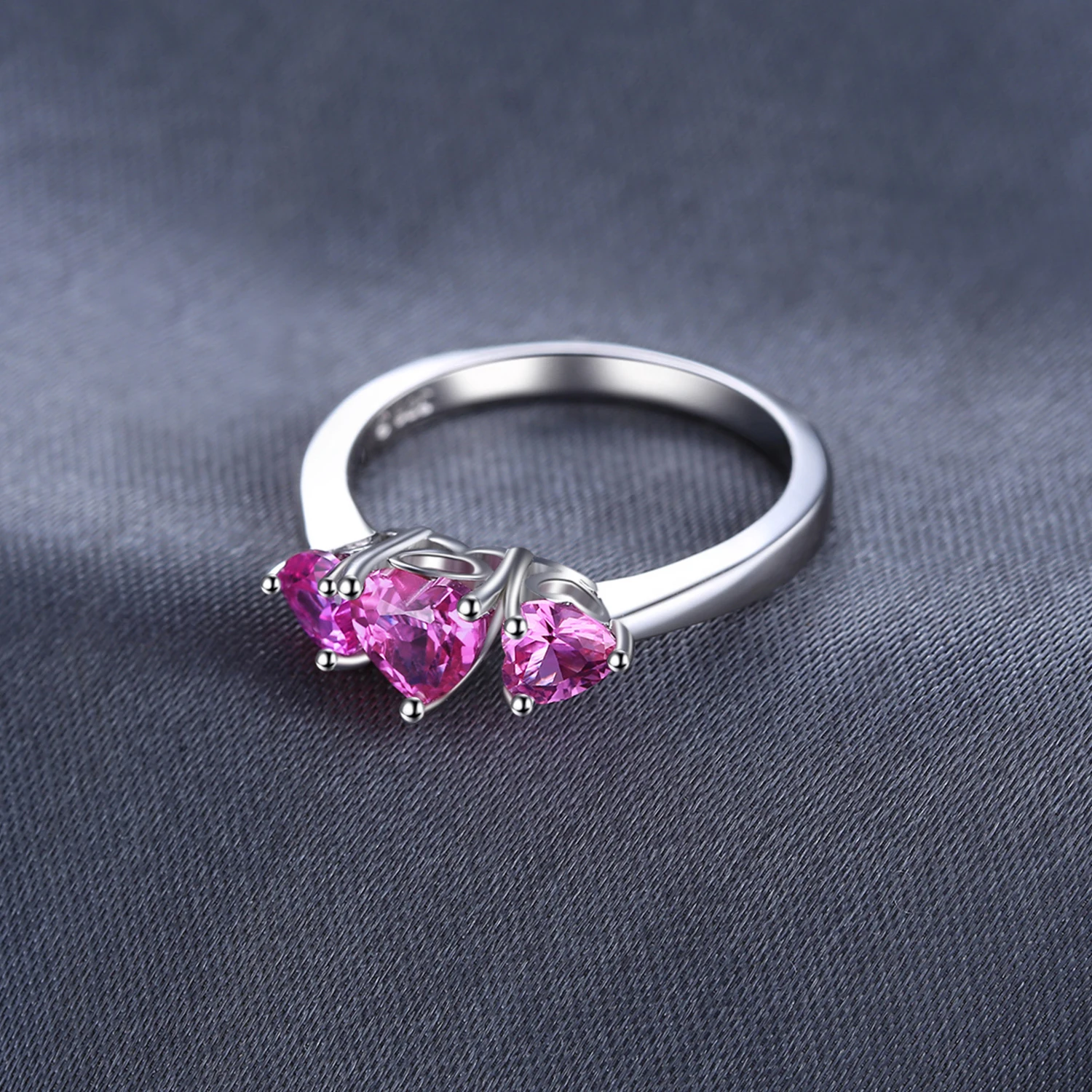 JewelryPalace Love Heart 1.2ct Created Pink Sapphire 925 Sterling Silver 3 stone Ring for Women Fashion Engagement Wedding Gift - Image 2