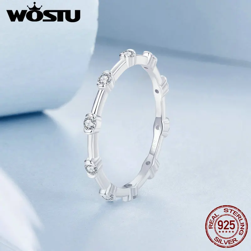 WOSTU 925 Sterling Silver Simple Geometric Stackable Ring For Women Wedding Engagement Shiny Zircon Promise Rings Party Jewelry - Image 4