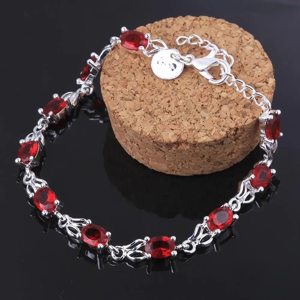 Hot Luxury red crystal 925 Sterling silver Bracelet for woman fashion brands noble jewelry Wedding party Christmas gifts - Image 2