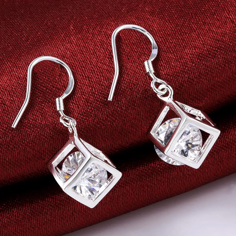 Hot Pretty 925 Sterling Silver noble Crystal lattice Earrings for Women Sweet romantic wedding party Jewelry Holiday gifts - Image 4