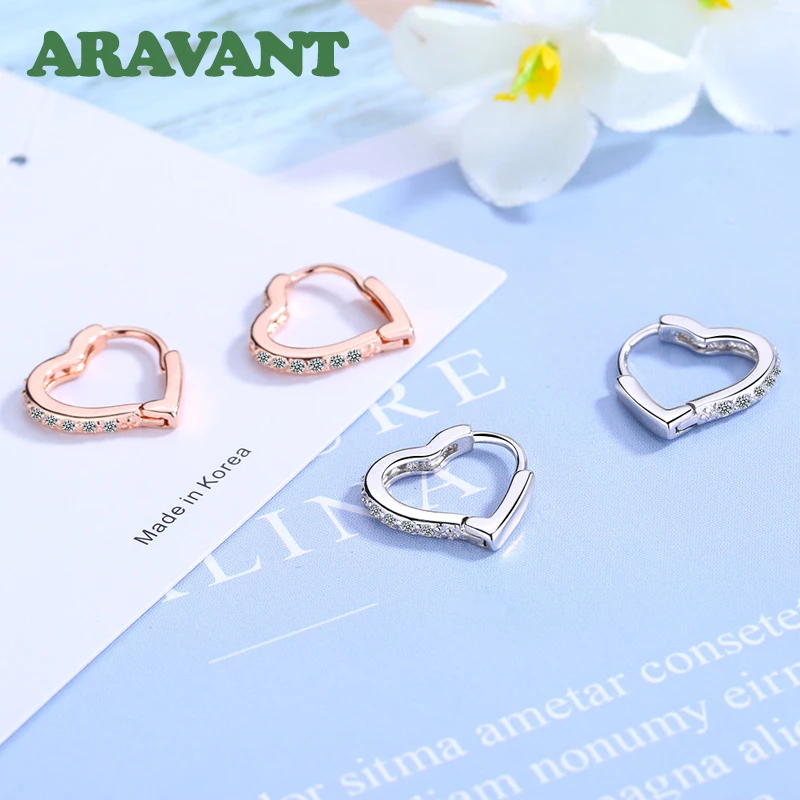Aravant 925 Silver Heart Zircon Hoop Earrings For Women Wedding Jewelry Party Gifts - Image 5