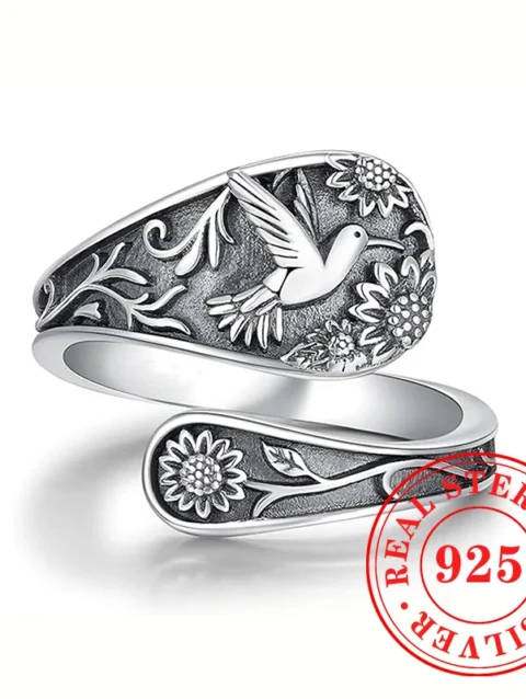 Huitan 925 Sterling Silver Opening Women Rings Newly Bird Pattern Designed Adjustable Finger Accessories Vintage Punk Jewelry