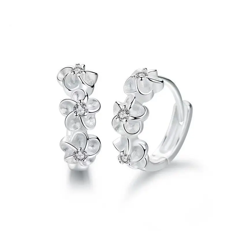 New 925 Sterling Silver Earrings Small Flower Round Earrings Female Charm Jewelry Gift - Image 2
