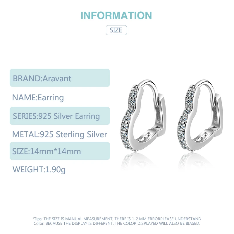 Aravant 925 Silver Heart Zircon Hoop Earrings For Women Wedding Jewelry Party Gifts - Image 6